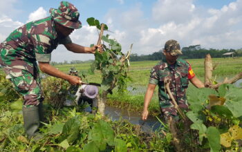 Kegiatan Karya Bhakti oleh Koramil 0818/35 Pagelaran dalam memperingati HUT TNI ke-79